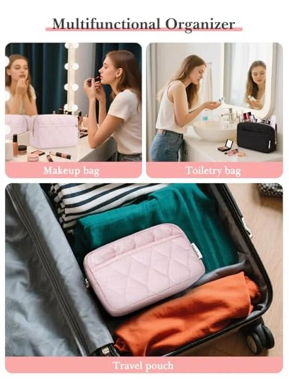 Womens Makeup Bag Travel Cosmetic Organizer Water Resistant Toiletry Pouch Case